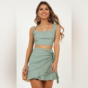 Showpo. ROYAL POWER TWO PIECE SET IN SAGE LINEN LOOK